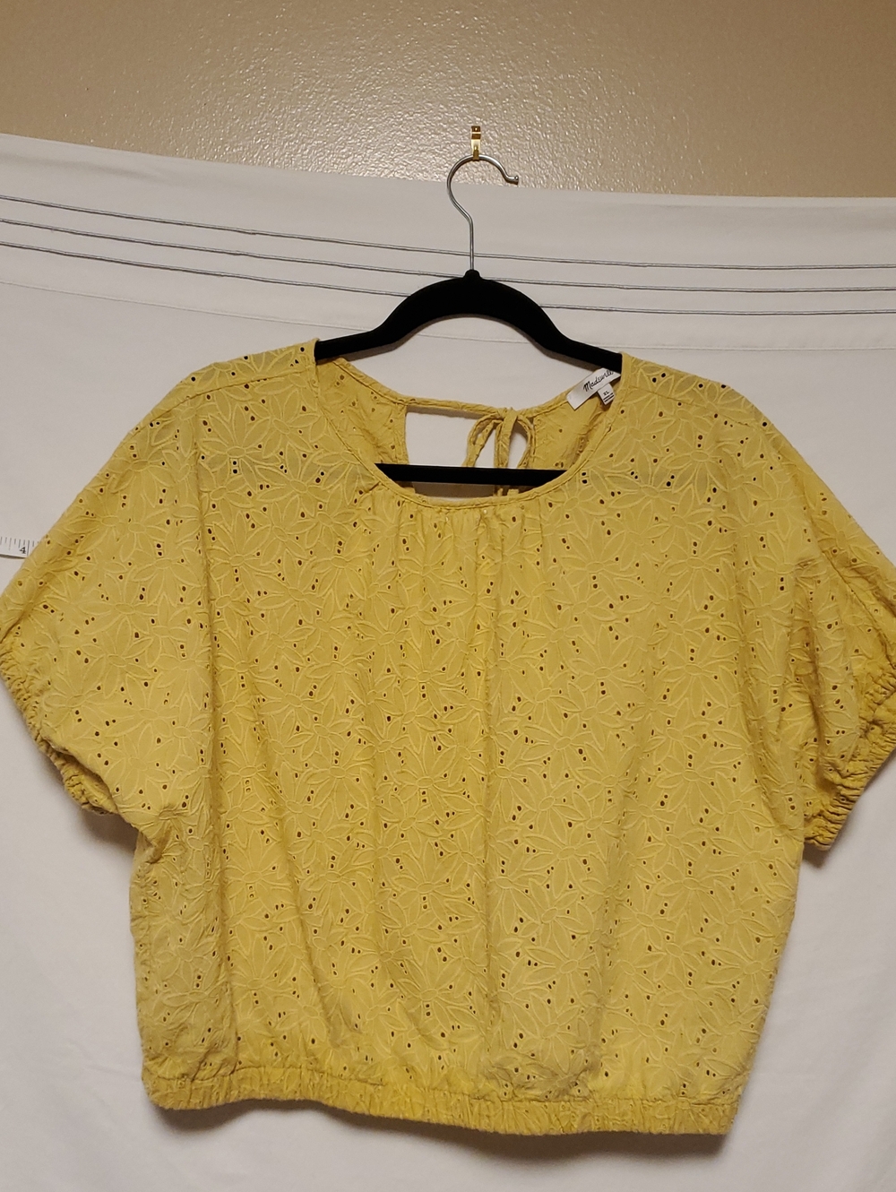 Madewell Yellow Floral Eyelet Tie-Back Top